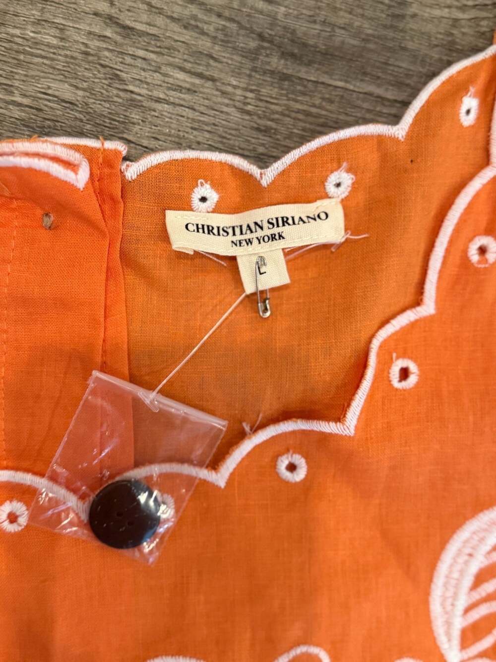 NWT Christian Siriano Orange Linen Embroidered Eyelet Scalloped Crop Top - Large - Picture 2 of 3